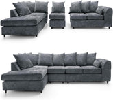 DYLAN Chenille Fabric Scatter Back 5 Seater Left Hand Facing Corner Sofa Grey