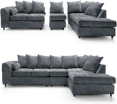DYLAN Chenille Fabric Scatter Back 5 Seater Right Hand Facing Corner Sofa Grey