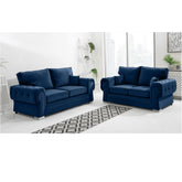 Chingford Plush Velvet Full Back 3+2 Seater Sofa Set Marine Blue