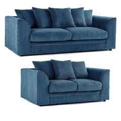 Hannah Jumbo Cord Scatter Back 3+2 Seater Sofa Suite Set Marine Blue