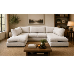 Aspen Full Back 6 Seater U Shaped Corner Jumbo Cord Fabric Sofa Mink