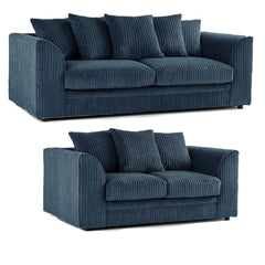 Hannah Jumbo Cord Scatter Back 3+2 Seater Sofa Suite Set Navy Blue