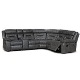 Nova Electric Grey Leather 5 Seater Reclining Corner Sofa With Drinks Tray