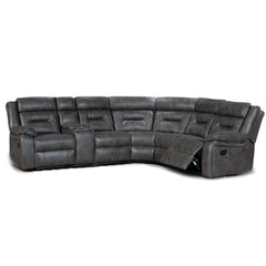 Nova Electric Grey Leather 5 Seater Reclining Corner Sofa With Drinks Tray