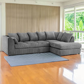 DYLAN 5 Seater Jumbo Cord Scatter Back Right Hand Facing Corner Sofa Grey