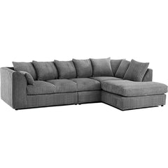 DYLAN 5 Seater Jumbo Cord Scatter Back Right Hand Facing Corner Sofa Grey