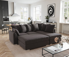 Chiswick Right Hand Facing Corner Sofa with Footstool Black