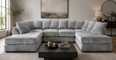 Windsor Scatter Back 6 Seater U Shaped Corner Chenille Fabric Sofa Silver