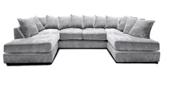 Windsor Scatter Back 6 Seater U Shaped Corner Chenille Fabric Sofa Silver