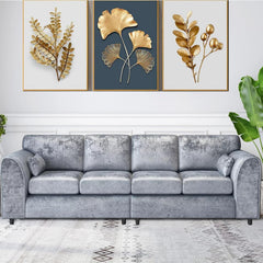 Bela Crushed Velvet 4 Seater Full Back Sofa Silver