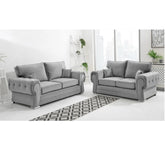 Chingford Plush Velvet Full Back 3+2 Seater Sofa Set Silver