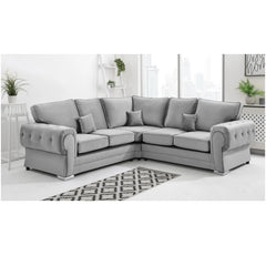 Chingford Plush Velvet Full Back 2c2 Corner Sofa Silver