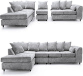 DYLAN Chenille Fabric Scatter Back 5 Seater Left Hand Facing Corner Sofa Silver