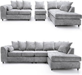 DYLAN Chenille Fabric Scatter Back 5 Seater Right Hand Facing Corner Sofa Silver