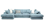 Family Large Double Sofa with Footstool U-Shaped Sky Blue