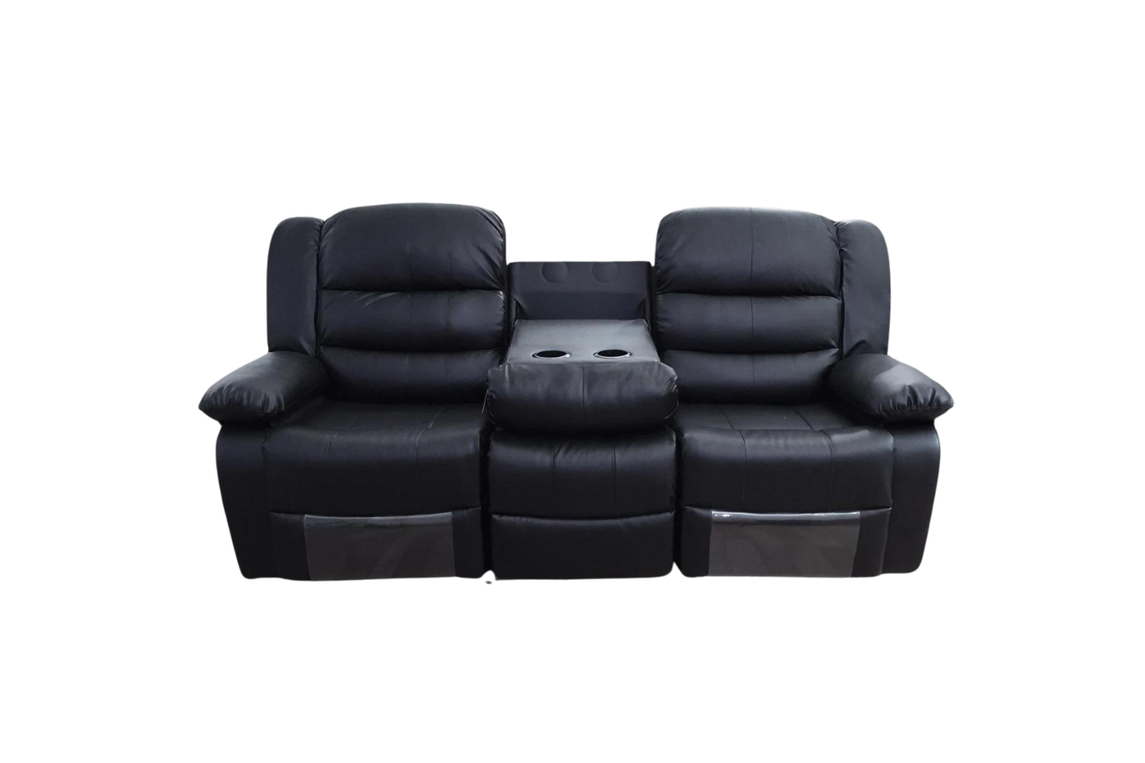 ROMA Leather Recliner 3 Seater sofa -Black/Grey