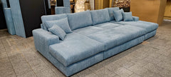 Family Large Double Sofa with Footstool U-Shaped Sky Blue
