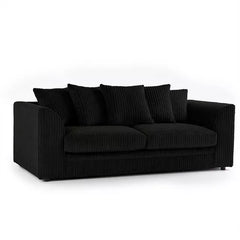 Hannah Jumbo Cord 3 Seater Sofa Set with Scatter Back Pillows in black color
