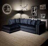 Luxury Cruise Corner - Studded Arms Left Hand Facing Corner Sofa Charcoal