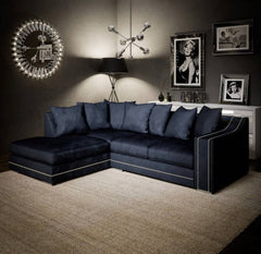 Luxury Cruise Corner - Studded Arms Left Hand Facing Corner Sofa Charcoal