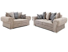 Verona 3 Seater +2 Seater Scatter Back Fabric Sofa Set Beige