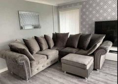 Zoey Plush Corner sofa Grey-Button Arms