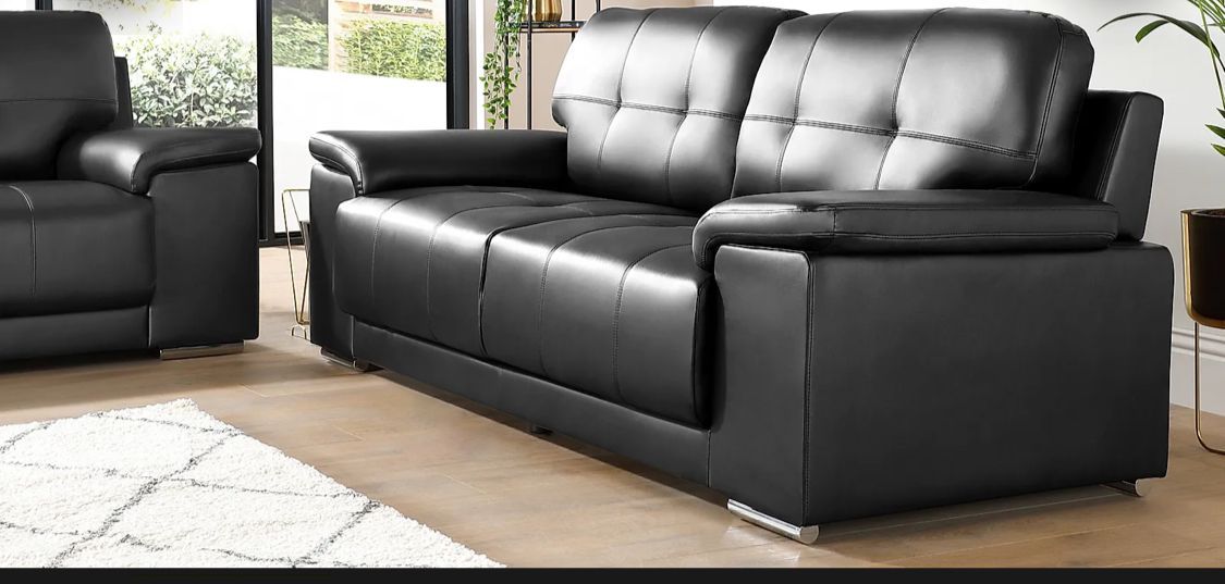 Kansas Leather 3+2 Seater Sofa Set in Black