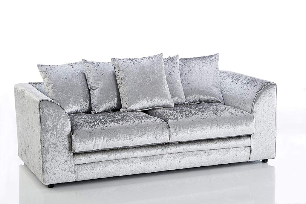 Aurora 3 Seater Crushed Velvet Sofa set in silver color