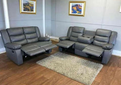 ROMA Leather Recliner 3 Seater sofa Grey