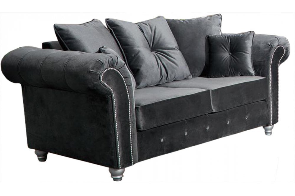 Zoey Plush 2 Seater sofa Grey-Button Arms