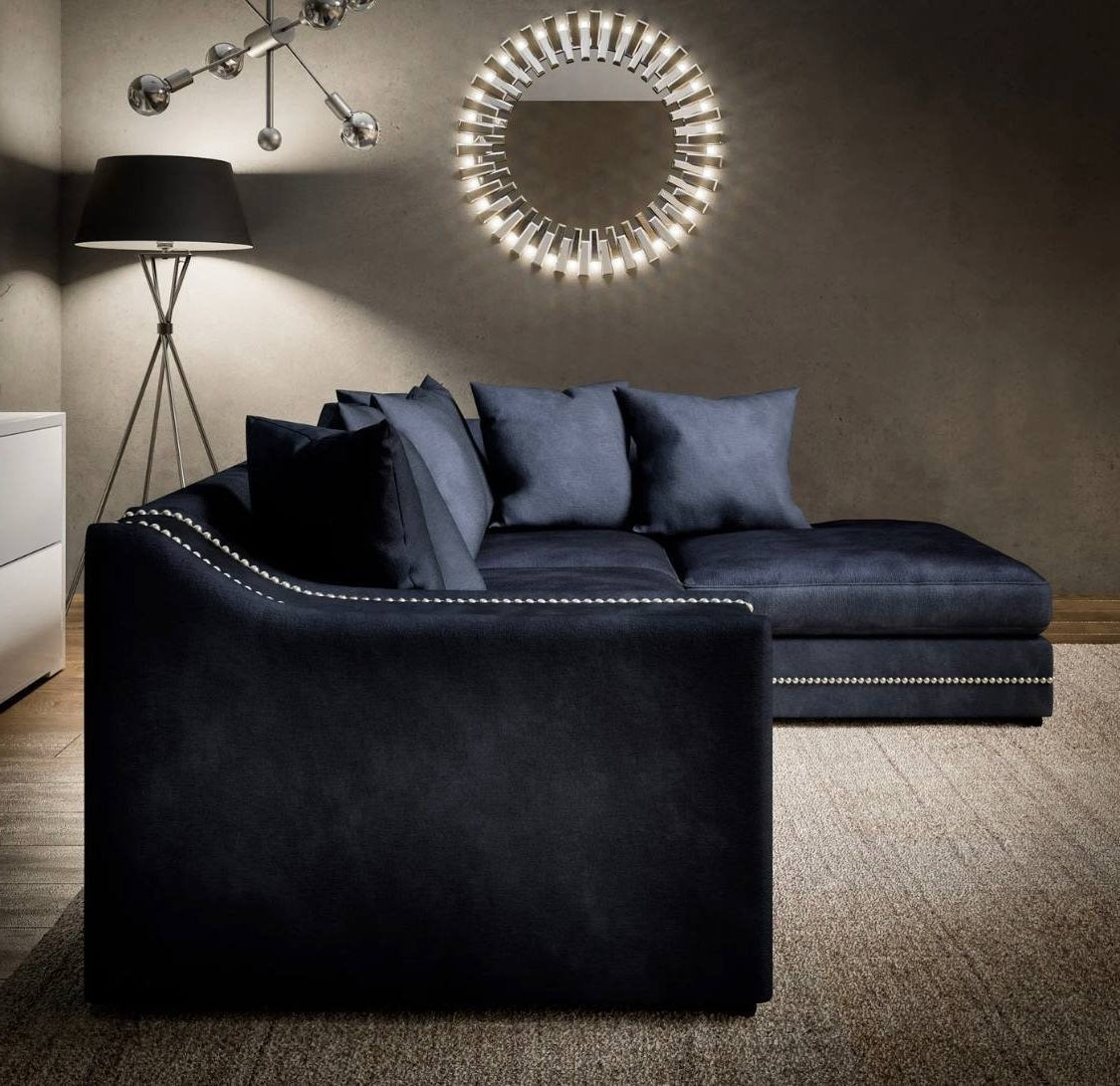 Luxury Cruise Corner - Studded Arms Right Hand Facing Corner Sofa Charcoal