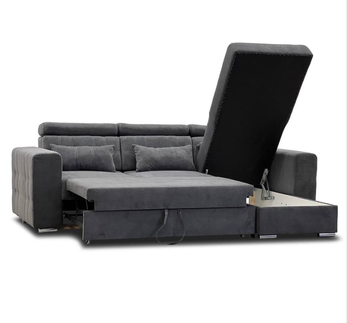 Luca L-Shaped Storage Sofa Bed Universal Corner Grey