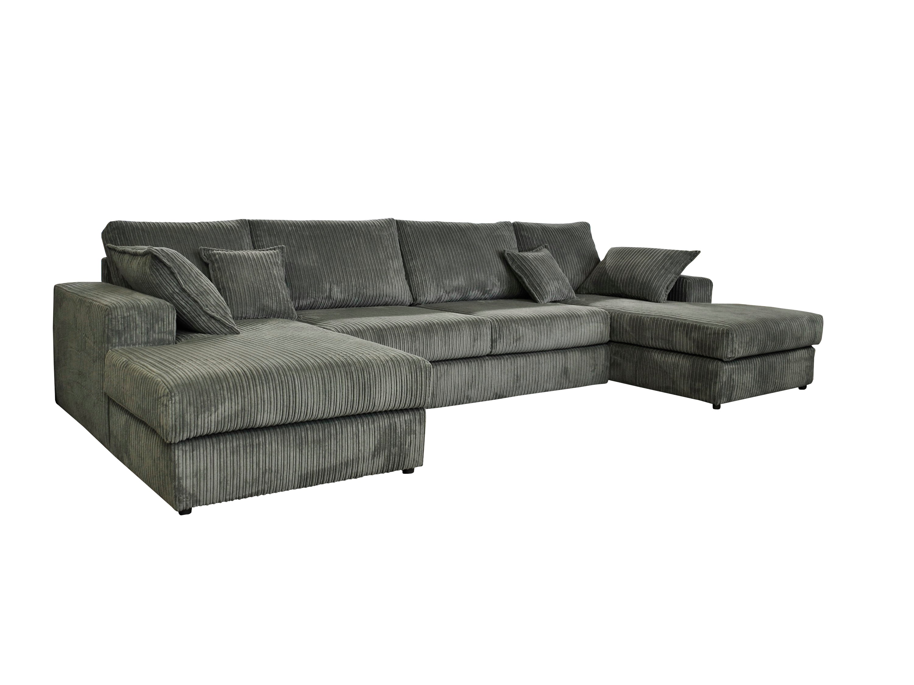 Family Large Double Sofa with Footstool U-Shaped Grey