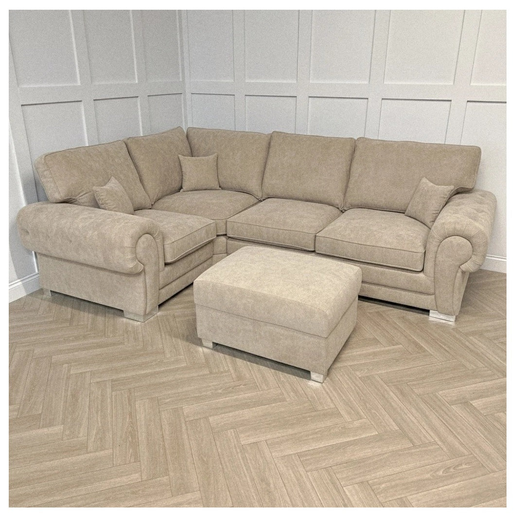 Verona Full Back L Shape Corner Sofa with Footstool Beige