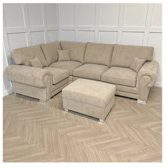 Verona Full Back L Shape Corner Sofa with Footstool Beige