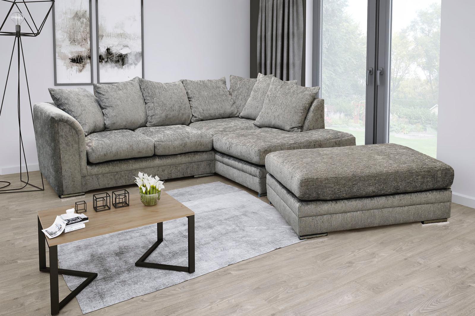 Chiswick Right Hand Facing Corner Sofa with Footstool Silver