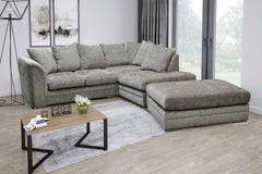 Chiswick Right Hand Facing Corner Sofa with Footstool Silver