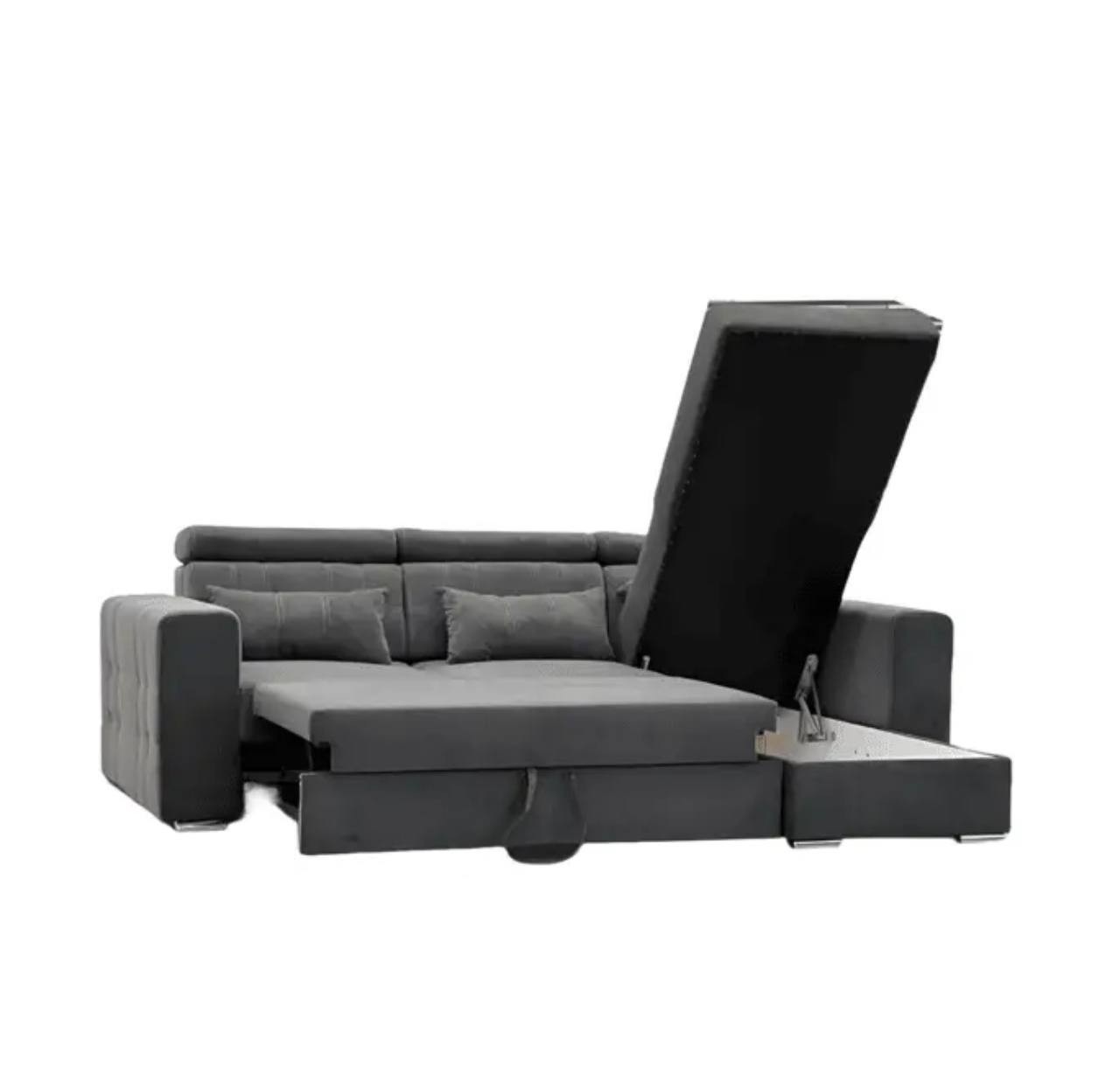 Luca L-Shaped Storage Sofa Bed Universal Corner Grey