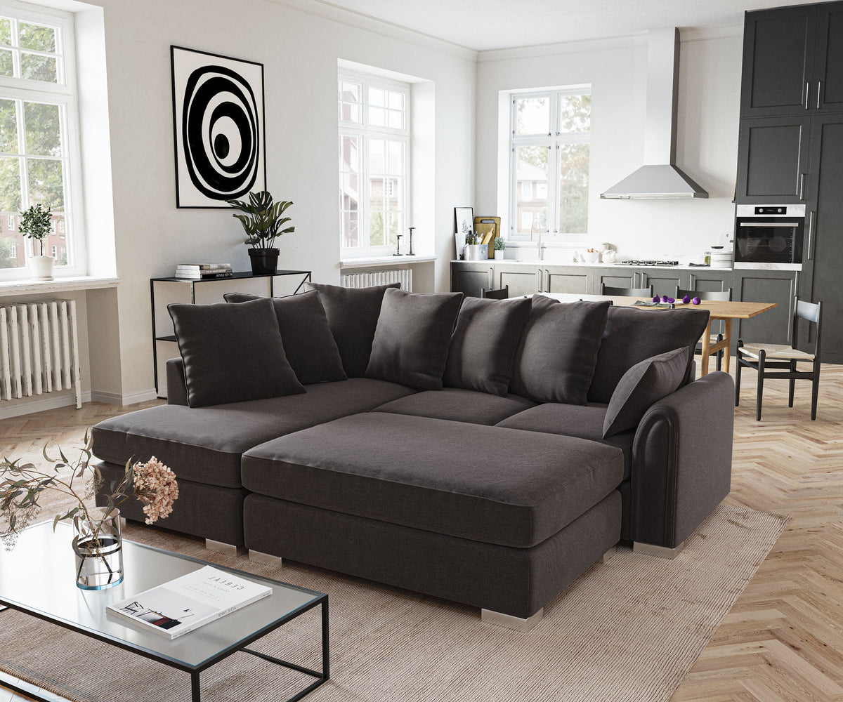 Chiswick Left Hand Facing Corner Sofa with Footstool Black