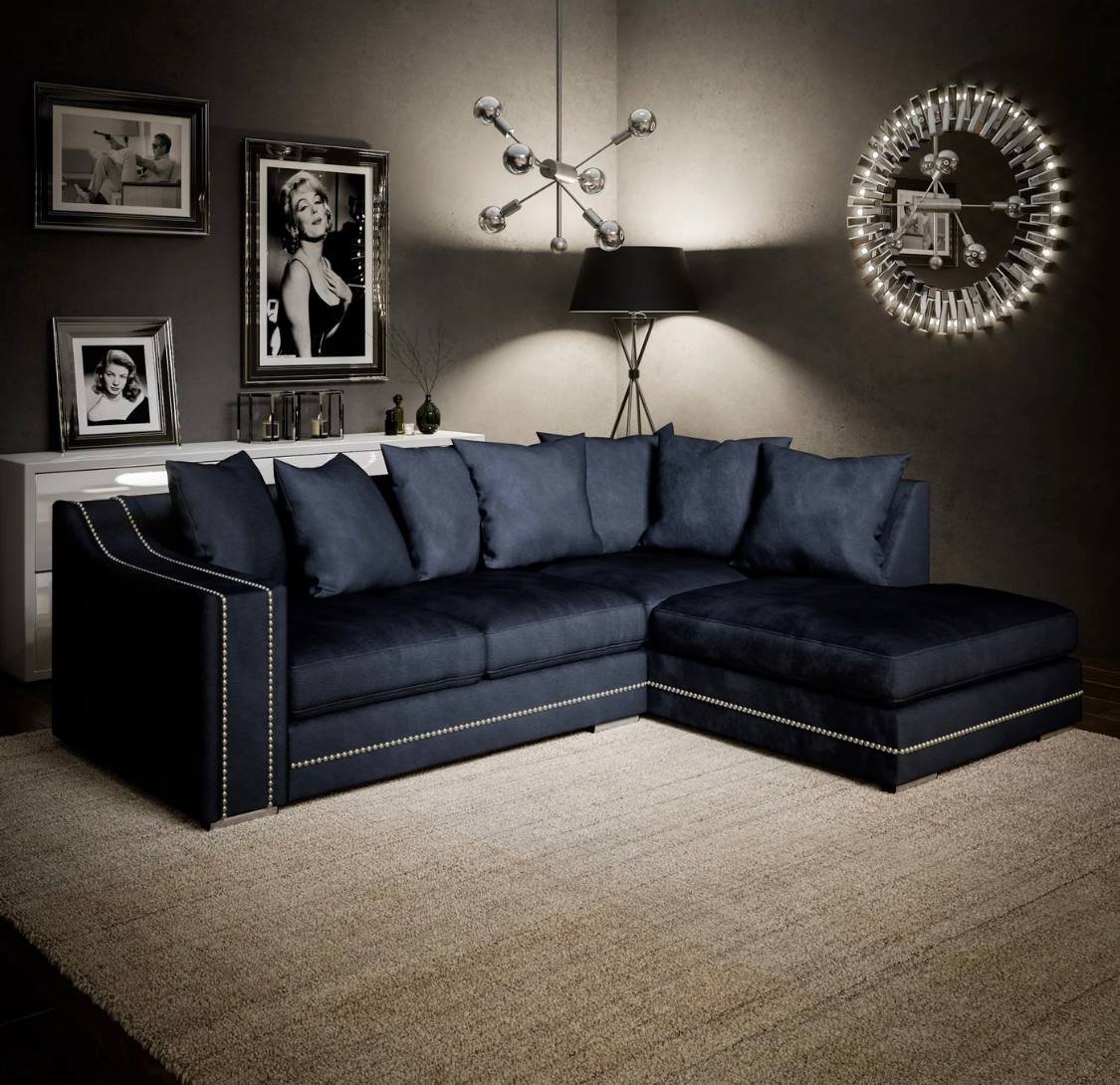 Luxury Cruise Corner - Studded Arms Right Hand Facing Corner Sofa Charcoal