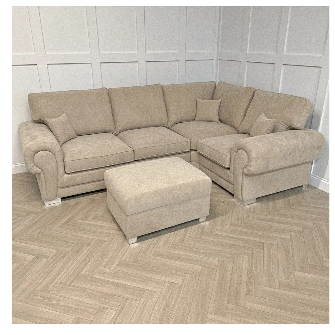 Verona Full Back L Shape Corner Sofa with Footstool Beige