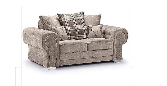 Verona 3 Seater +2 Seater Scatter Back Fabric Sofa Set Beige