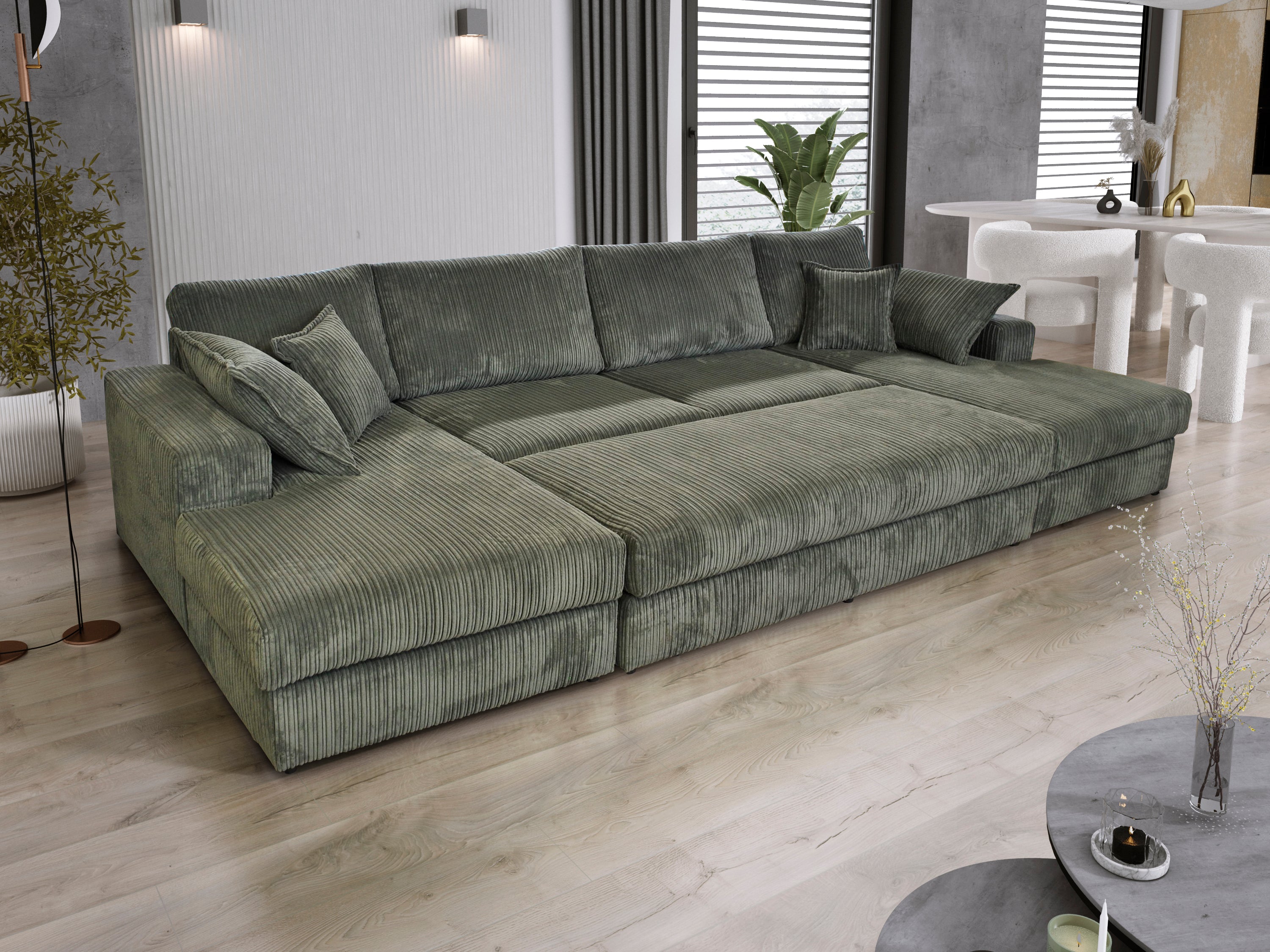 Family Large Double Sofa with Footstool U-Shaped Grey