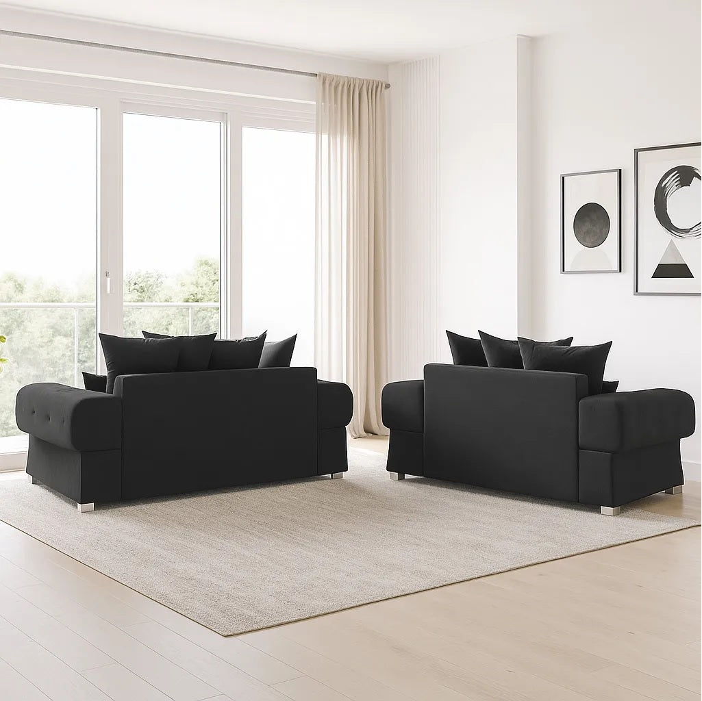 Verona 3 Seater +2 Seater Scatter Back Fabric Sofa Set Black
