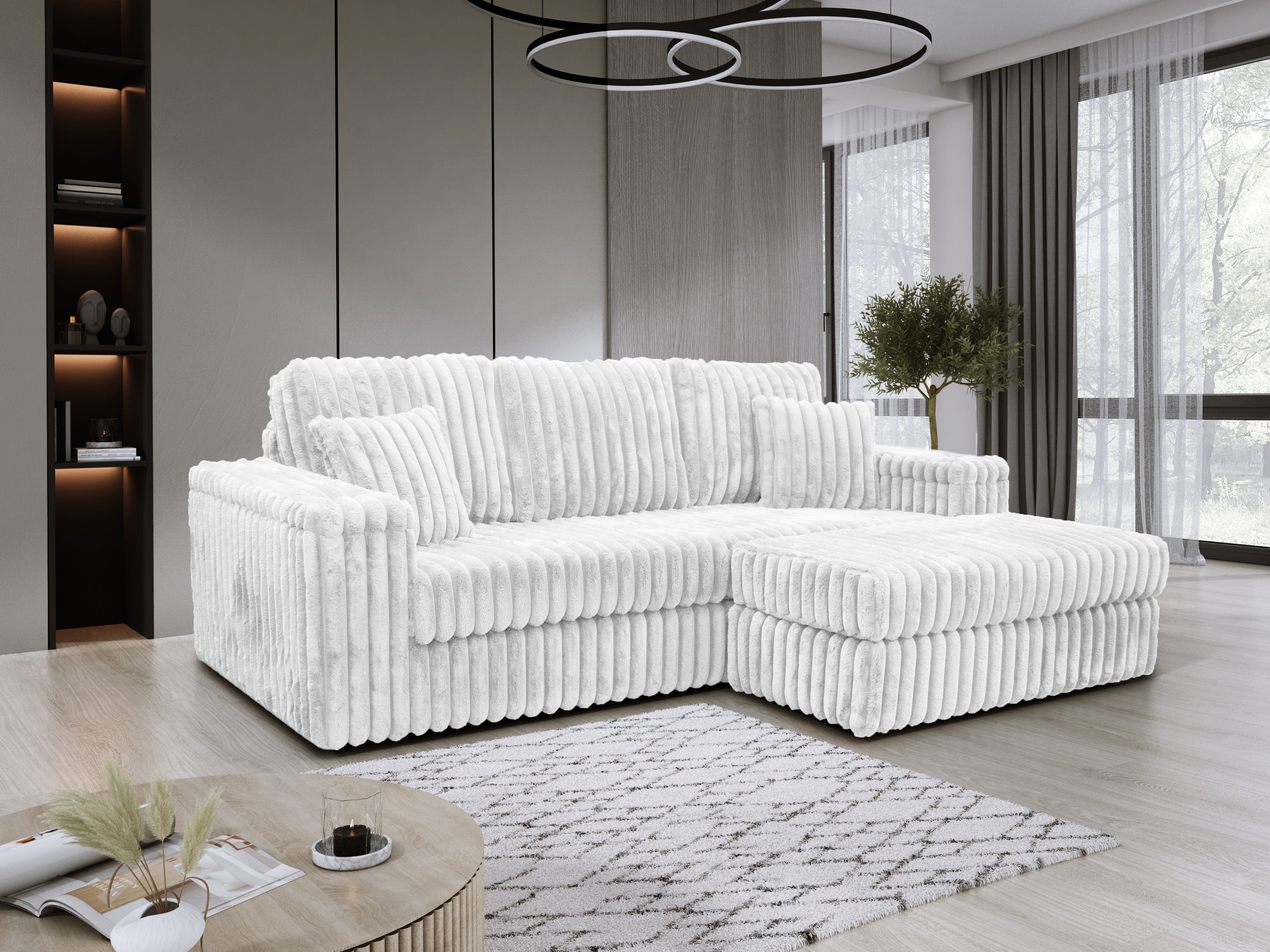 LUXE Fabric Chunky Cord Sofa with 2 Footstool
