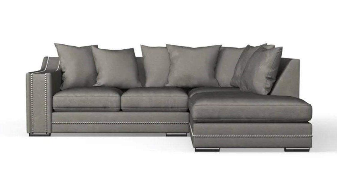 Luxury Cruise Corner - Studded Arms Right Hand Facing Corner Sofa Seal Grey