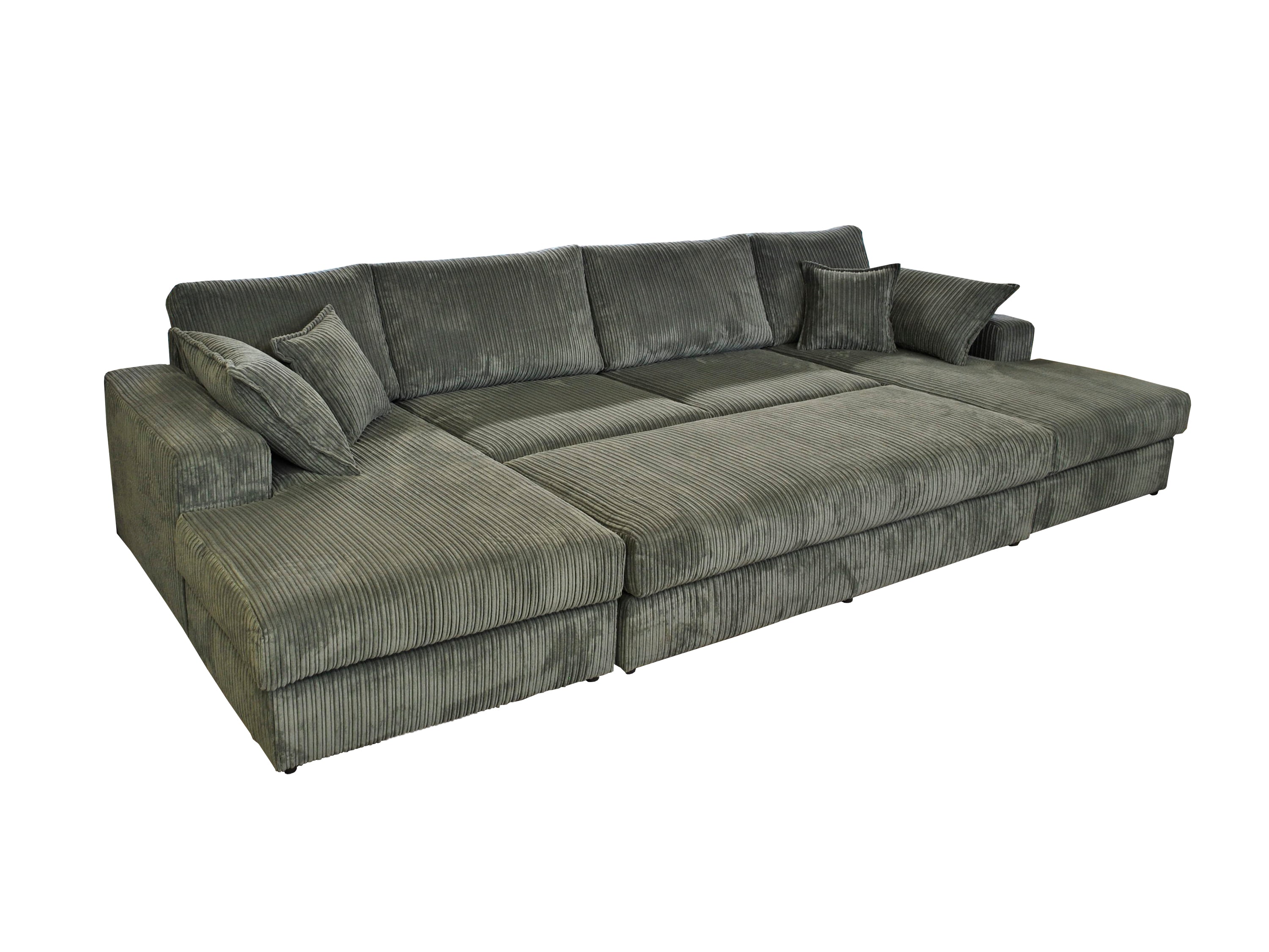 Family Large Double Sofa with Footstool U-Shaped Grey