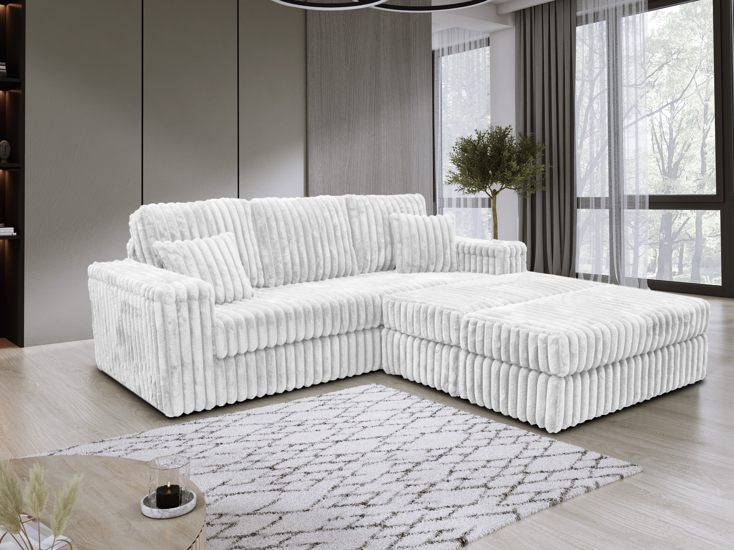 LUXE Fabric Chunky Cord Sofa with 2 Footstool