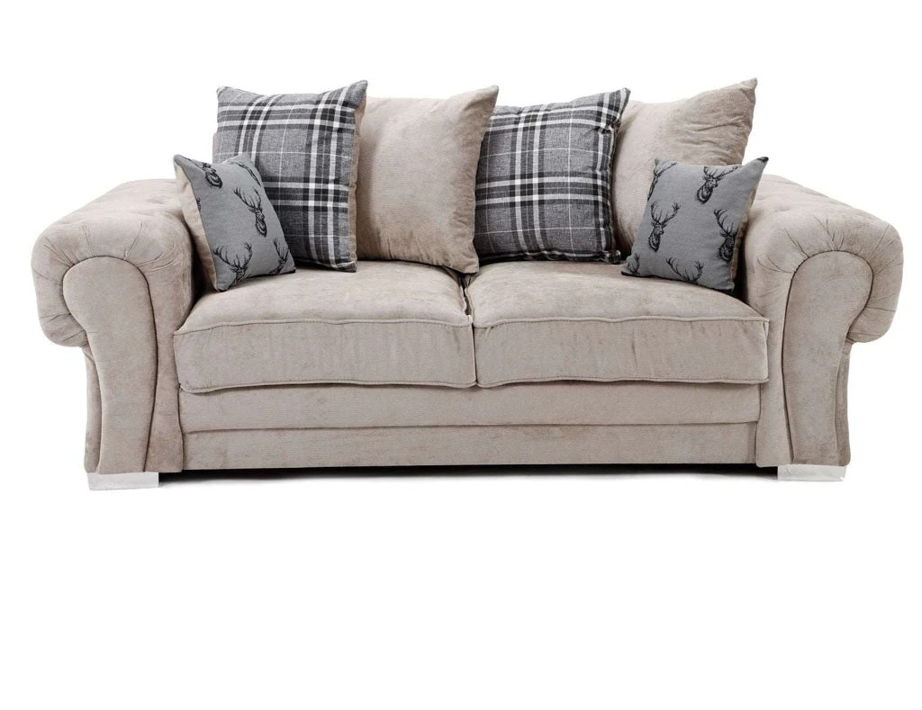 Verona 3 Seater +2 Seater Scatter Back Fabric Sofa Set Beige