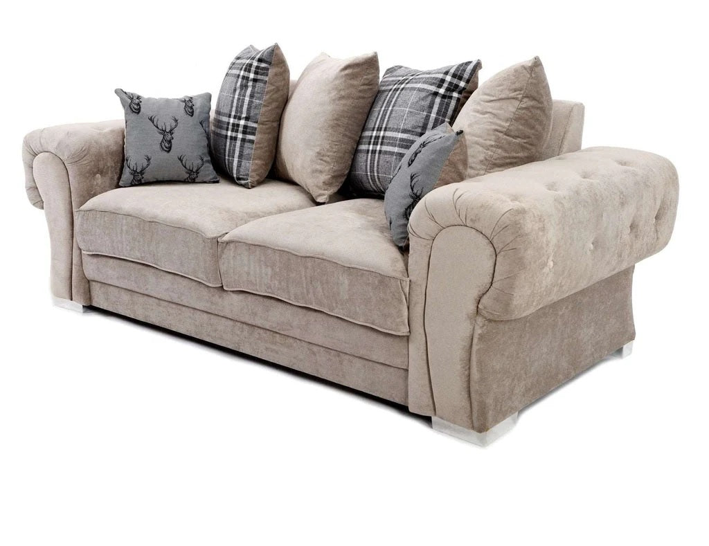 Verona 3 Seater +2 Seater Scatter Back Fabric Sofa Set Beige